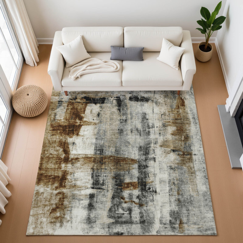 Premium Machine Washable Pinkston AMF1982 Abstract Rug, Rectangle 3' x 5'
