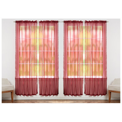  Solid Colour Sheer Rod Pocket Curtain Panels