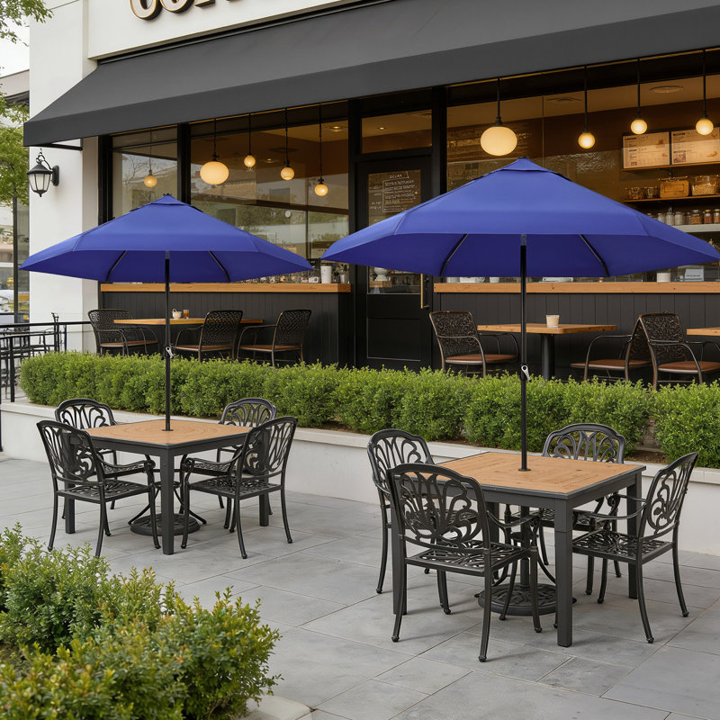 9 Ft Patio Umbrella with Auto-Tilt, Blue