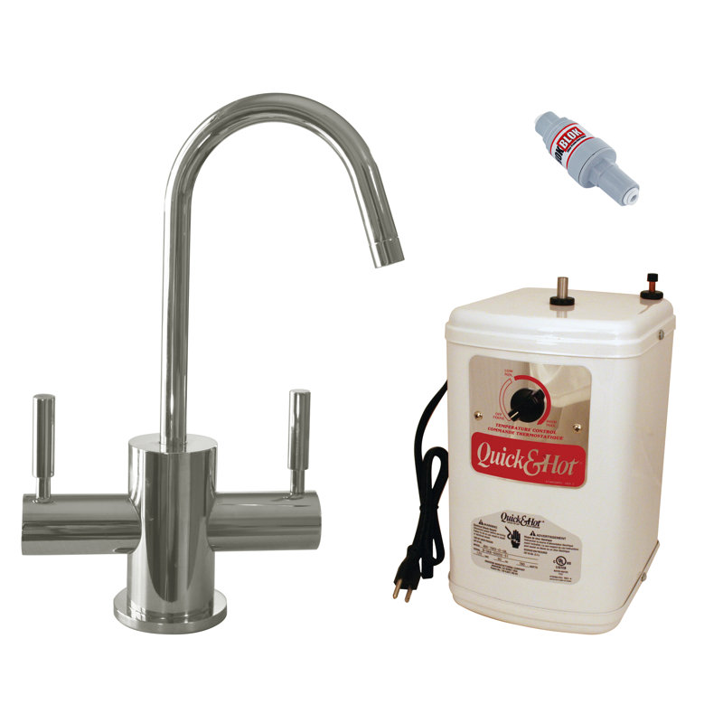 Robinet distributeur d'eau chaude et froide 10 po à 2 leviers avec réservoir chauffant, Nickel poli
