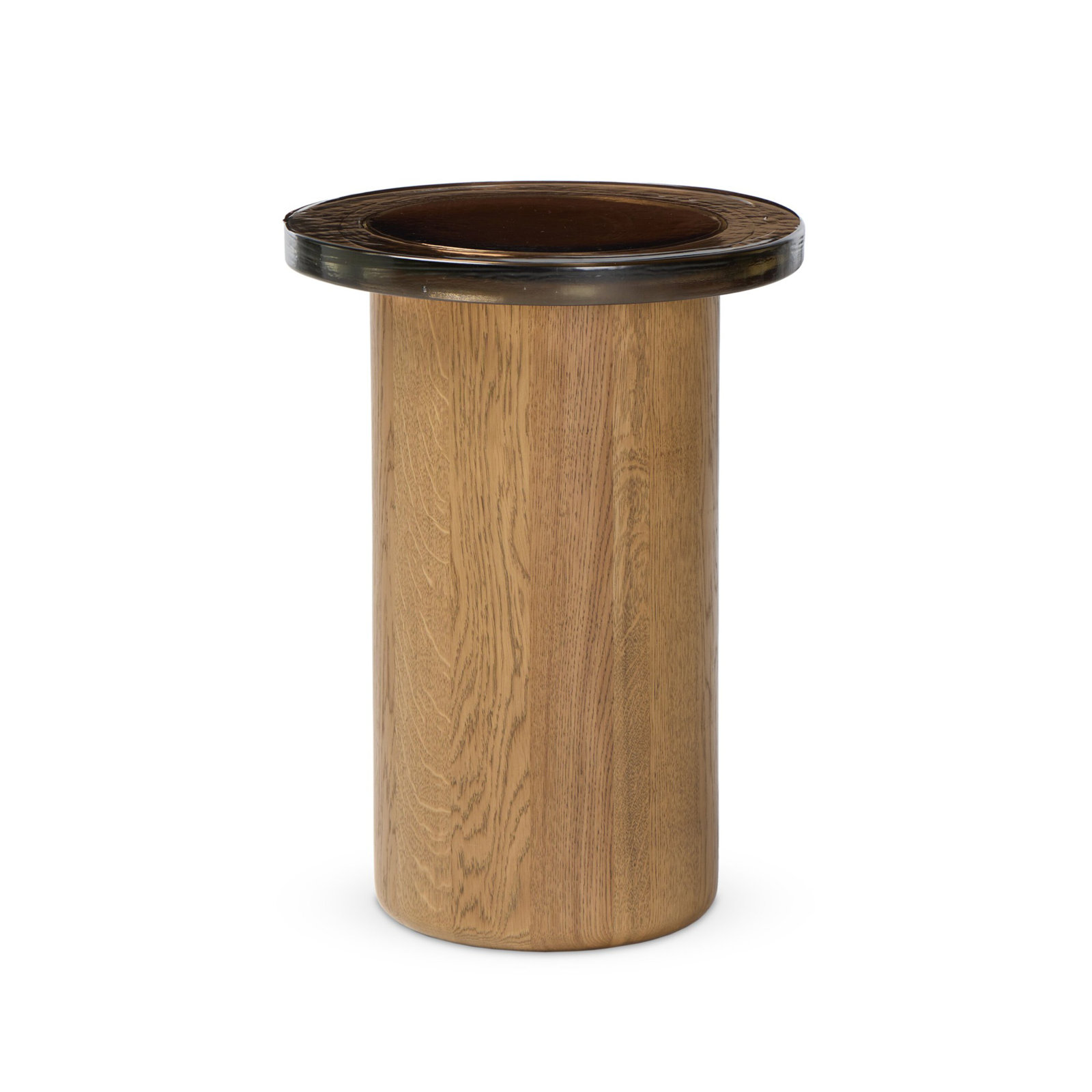 Jumelle 18" End Table, Smoked Brown Cast Glass
