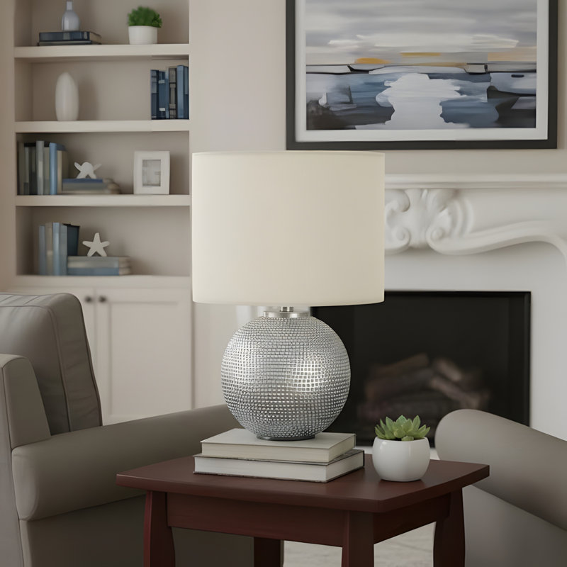 Lighting, 19 po, lampe de table, résine grise, abat-jour ivoire / crème, moderne