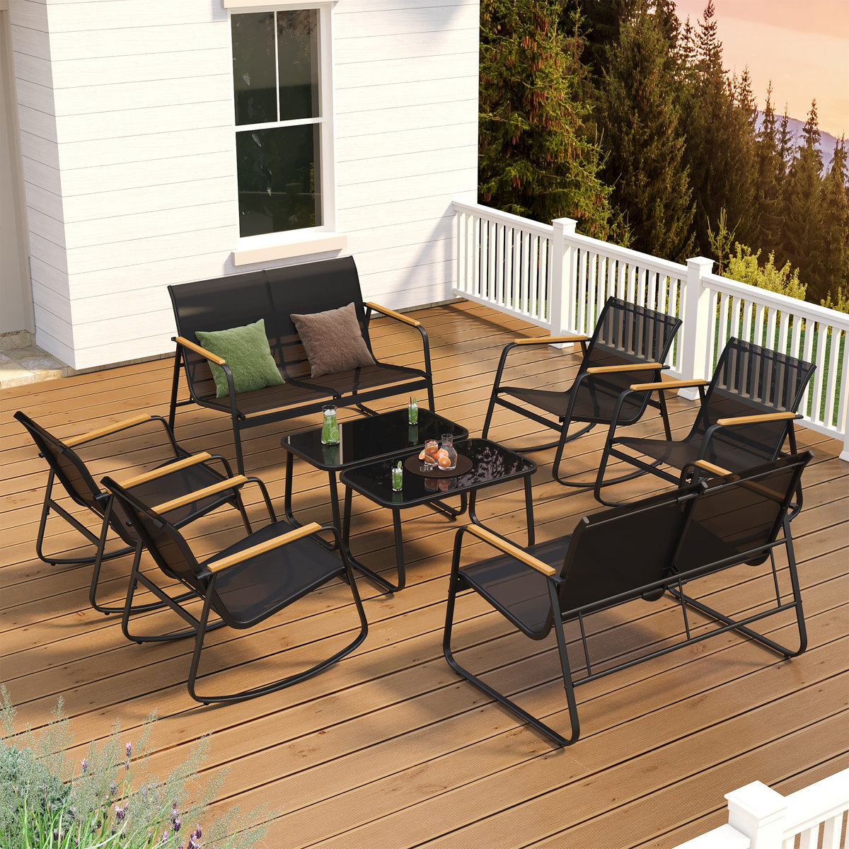 8-Person George Oliver Cooling PVC-coated polyester Outdoor Patio Seating Group with Loveseat