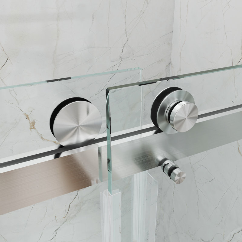 Opal Mirage MCOCOD 56-60" W x 76" H Double Sliding Frameless Smooth Sliding Shower Door with 3/8" (10mm)Clear Glass, Brushed