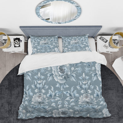 Ensemble de housse de couette transitionnel Blue Silver Floral Gardens III