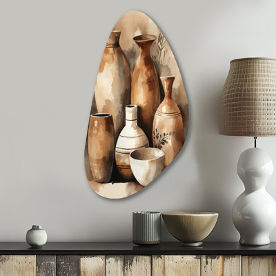 «Brown and Cream Earthen Elegant Vase III - Unique Shape Boho Pottery», reproduction d'art asymétrique