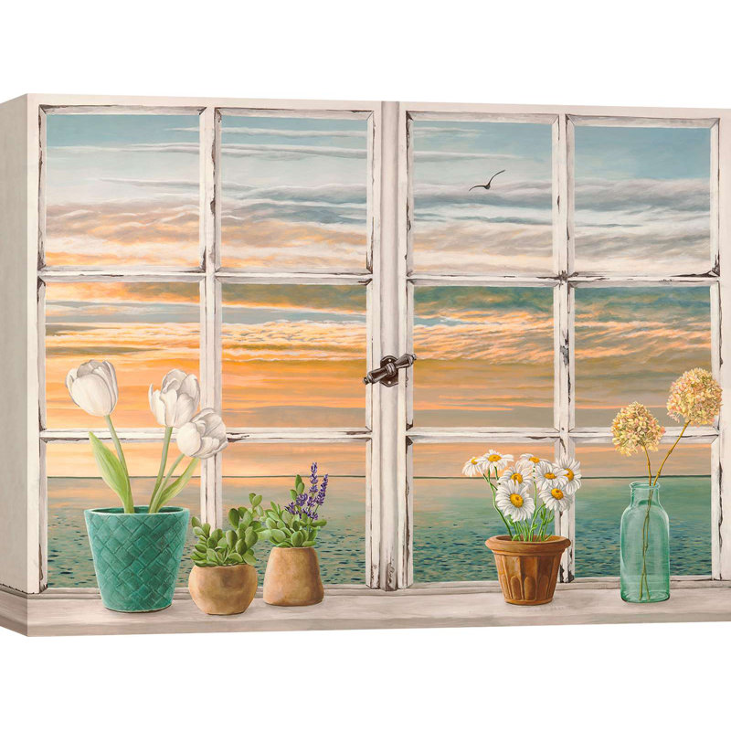 Window View: Sunset On The Sea by Remy Dellal - Wrapped Canvas Print, 50cm H x 70cm W x 4cm D
