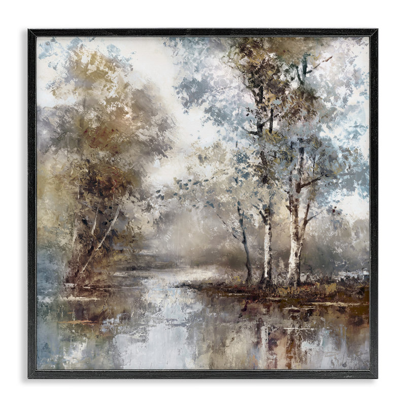 Scène de rivière méandrique encadrée, estampe numérique, design par T.C. Chiu, H 12 po x l 12 po, Giclée encadrée noir minuit