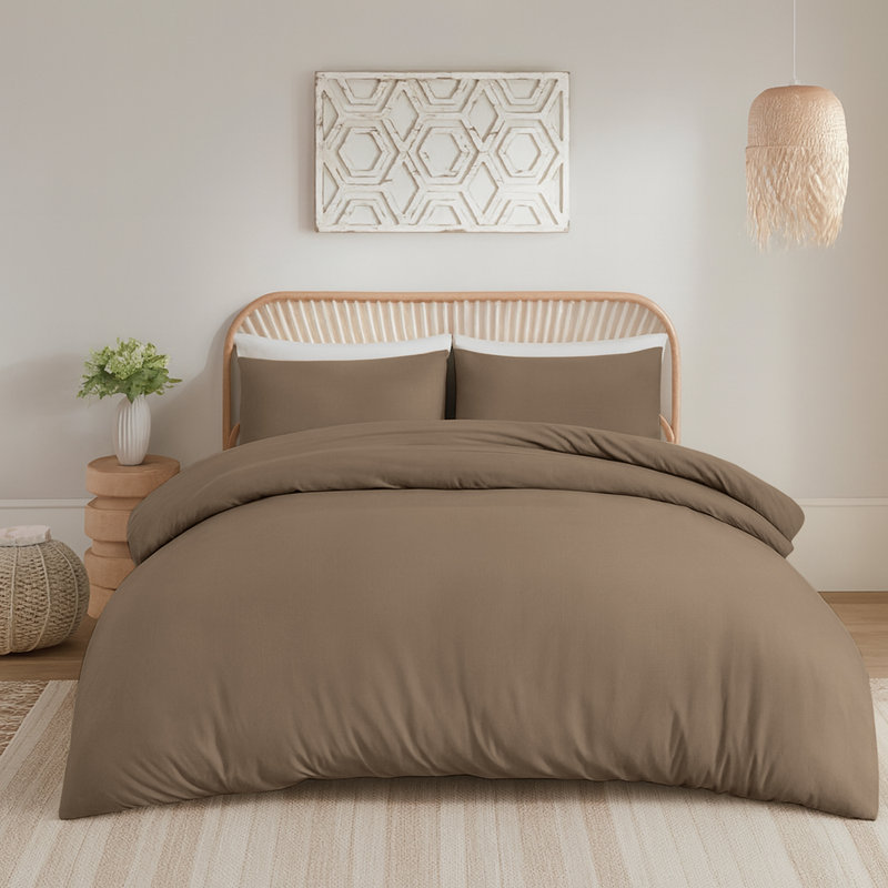 Aspire Homeware Hotel Quality 3 Piece Dyed Duvet Bedding Set with Pillowcases for Soft and Elegant Sleep, Beige