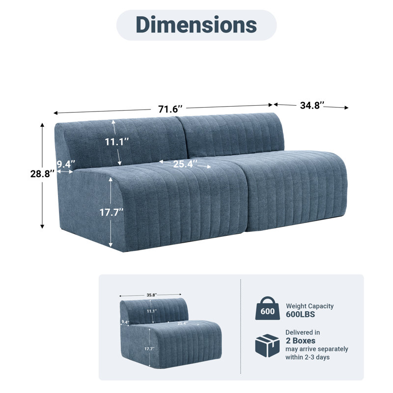 Canapé rembourré avec accoudoirs, Blue