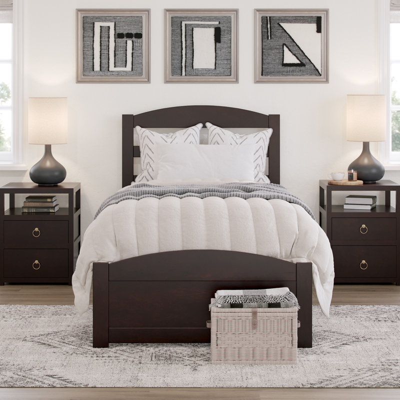 Elliana Solid Wood Platform Bed with Footboard & Built-in Charging Station, Espresso, Twin