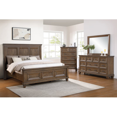 Ensemble de chambre à coucher en bois avec commode 4 pièces Gurkamal, brun moka