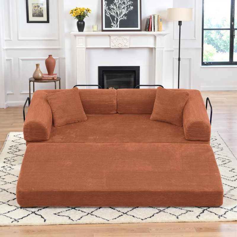 Boneless 80.7" Corduroy Sleeper Sofa Modular Sofa Bed Compression Foam Couch Bed With 2 Pillows - No Assembly Required