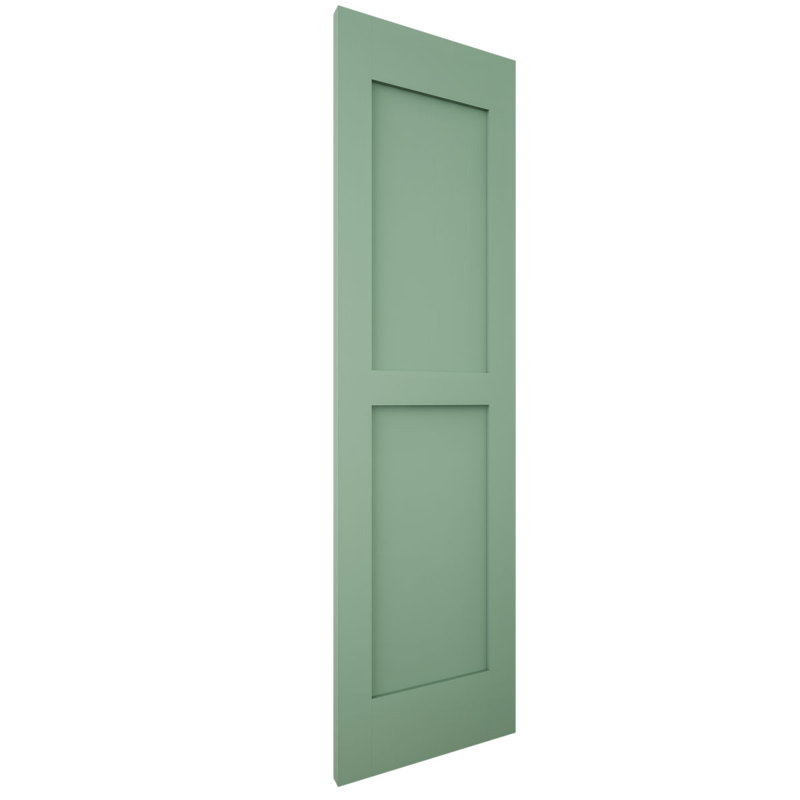 Volets extérieurs Americraft à deux panneaux plats égaux en bois véritable (par paire), 45,7 cm (L) x 203,2 cm (H), avec capuchons de volet en aluminium, vert rail