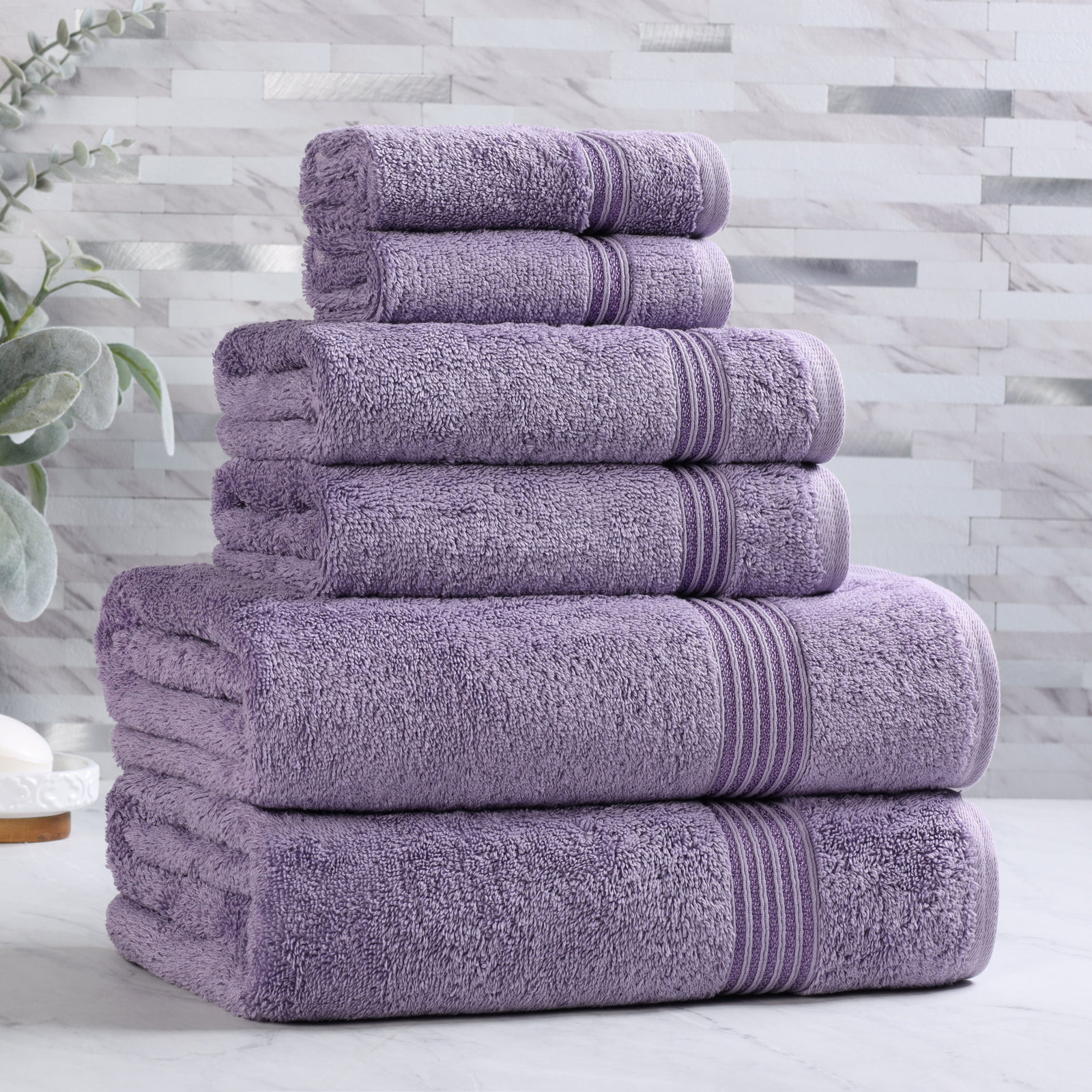 Oleg 600 GSM 6 Piece Egyptian-Quality Cotton Towel Set, Royal Purple
