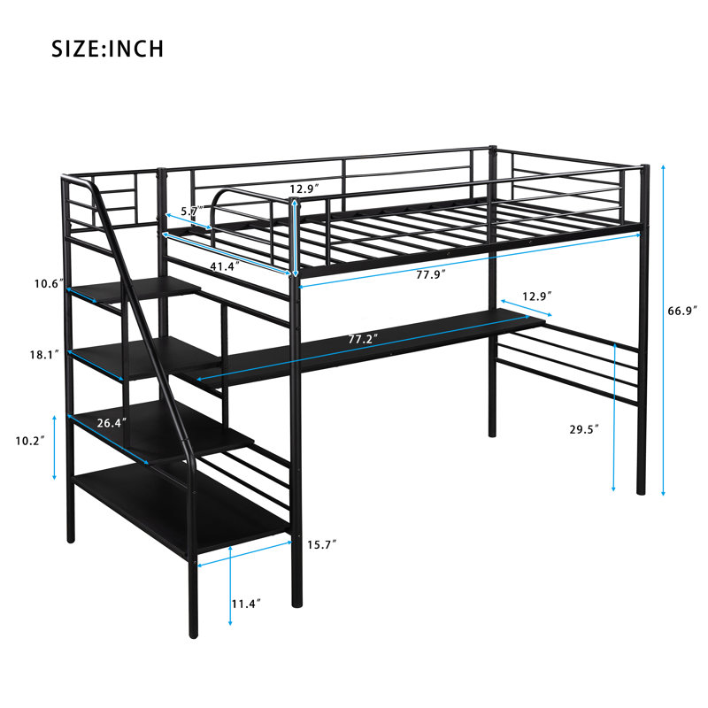 Dinges Twin Loft Bed with Shelves by Viv + Rae™
