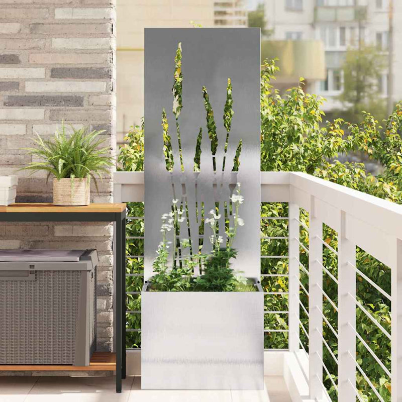 Garden Planter With Decorative Panel, 140cm H x 50cm W x 50cm D, Sliver