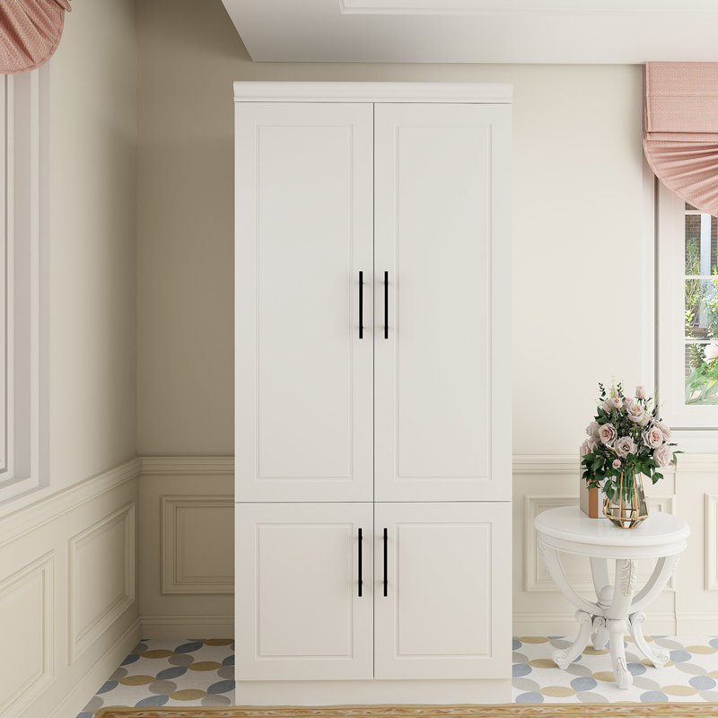 Armoire-penderie 4 portes en bois, blanc