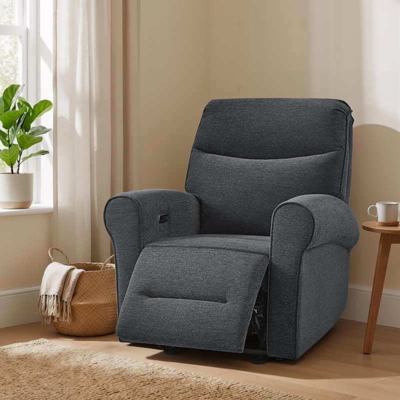 zero clearance recliner  Power Recliner Chair with Rolled Arm & USB-A/C Ports, Fabric, Dark Gery