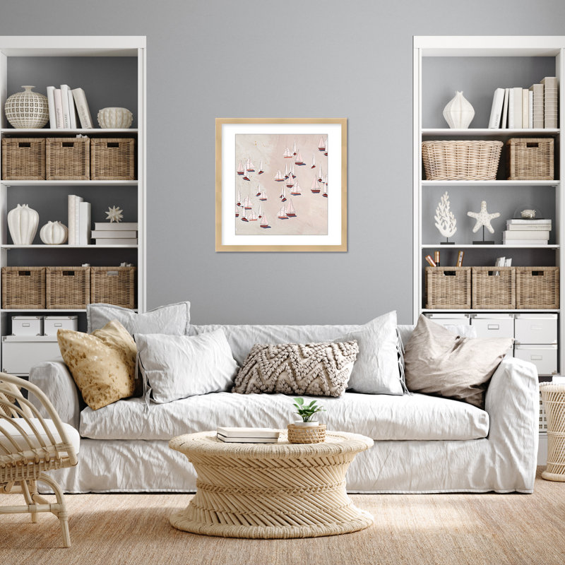 Coastal Retreat Modern Ensemble: Sailboat Odyssey, 48" H x 48" W, Wrapped Canvas, Gold