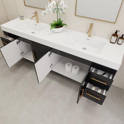 83.4" Wall-Mounted Double Bathroom Vanity Set