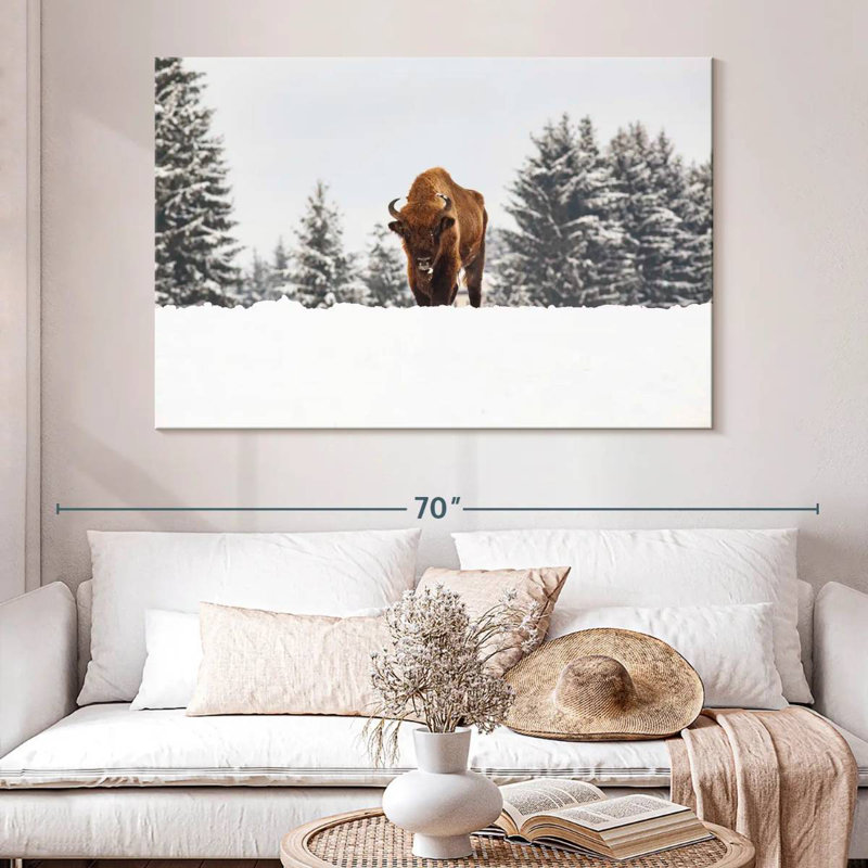 Bison aux champs d'hiver, H 34 po x l 51 po