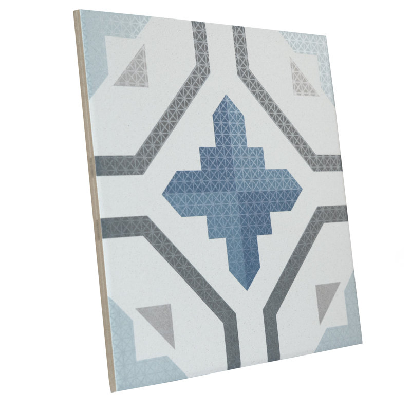 Prisma 9-3 / 4 po X 9 3/4 po Carreau de porcelaine pour plancher et mur, Blanc / bleu