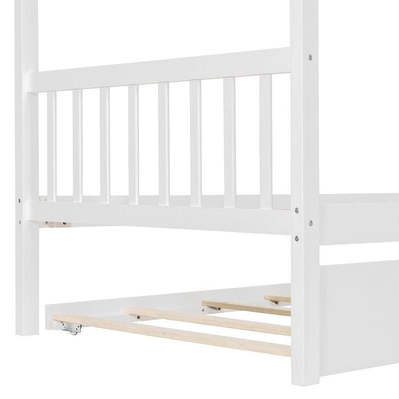Lit simple en bois avec lit gigogne simple, Blanc