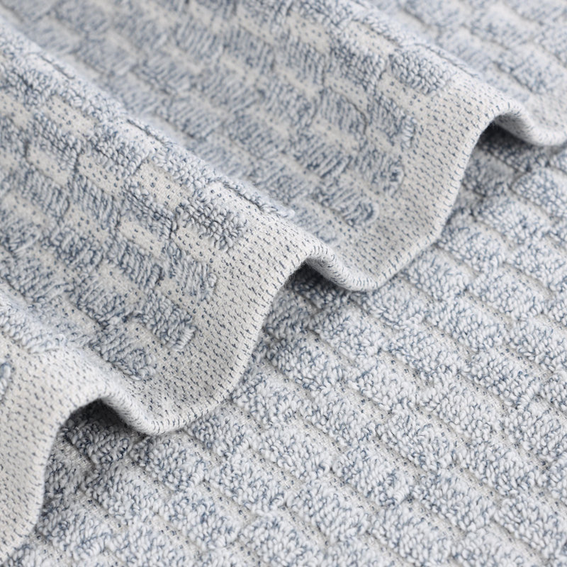 Blue Nile Mills Viscose Cotton Blend Hand Towel Set - Checkered Texture - Quick-Dry, Fade-Resistant, Denim Blue