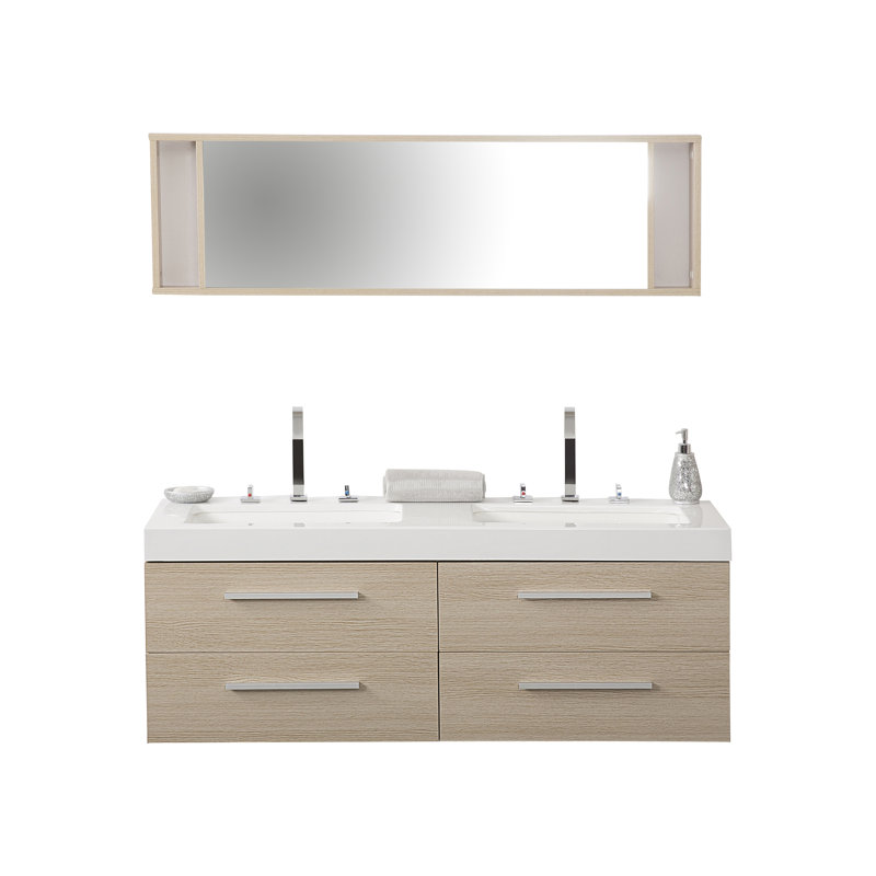 1400mm Wall Mounted Double Sink Vanity Unit, Beige