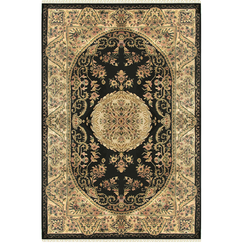 Tapis noir / ivoire en laine touffetée à la main Masuda, Rectangle 5 pi 6 po x 8 pi 6 po