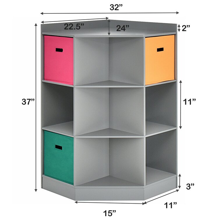 5pc Kids' Corner Cabinet Set with 4 Bins Set Gray/Hot Pink - RiverRidge Home