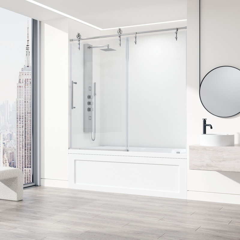 Hamilton 56-60" W x 68" H Sliding Frameless Tub Door with 3/8" Clear Glass, Chrome