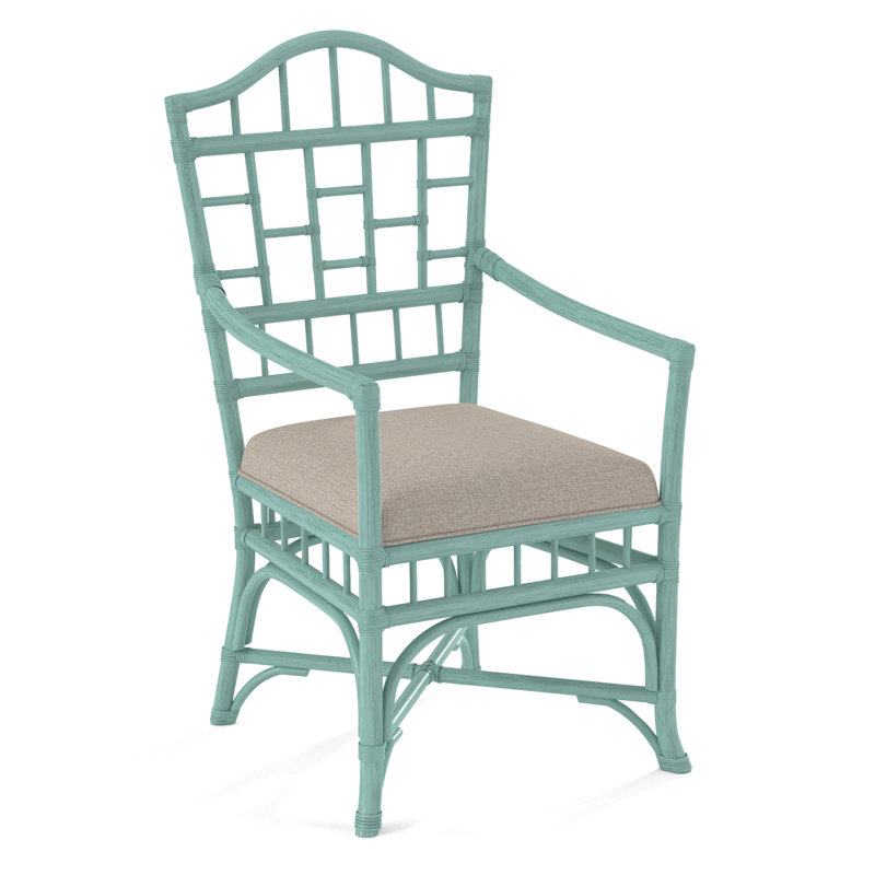 Chippendale Upholstered Arm Chair, Beige Performance Fabric; 0851-73, Navy