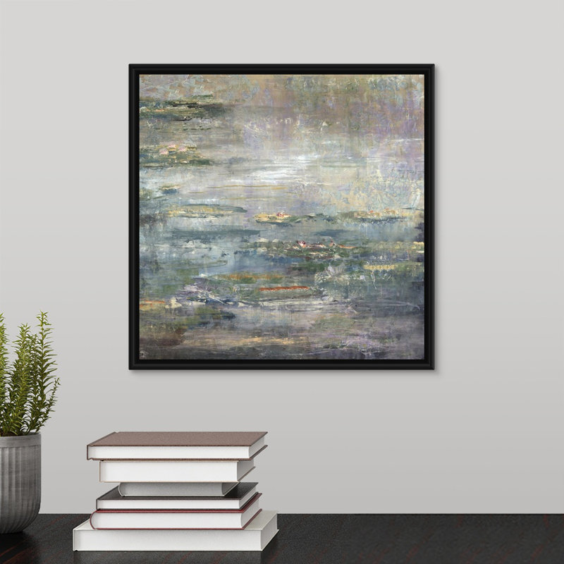 «Twilight Lilies II», peinture sur toile, Cadre flottant noir, H 13,7 po x l 13,7 po x P 1,75 po