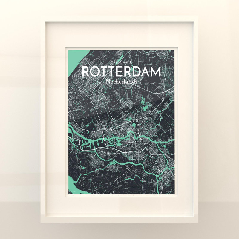 «Rotterdam City Map», impression, H 20 po x l 16 po, Vert/gris