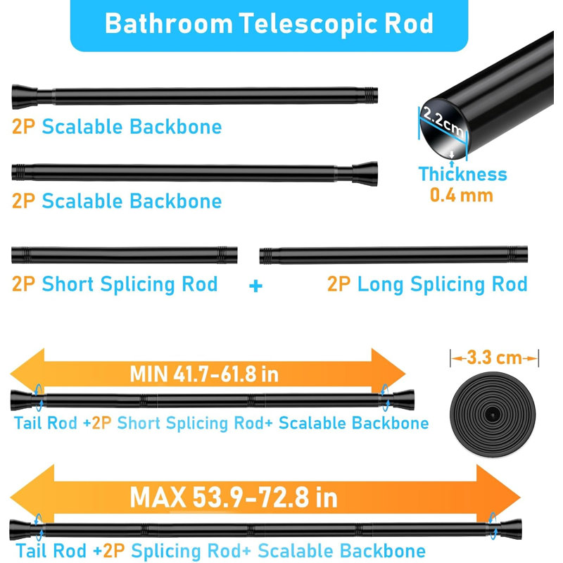 Ensemble de 2 tringle à rideau de douche à tension réglable sans perçage requis