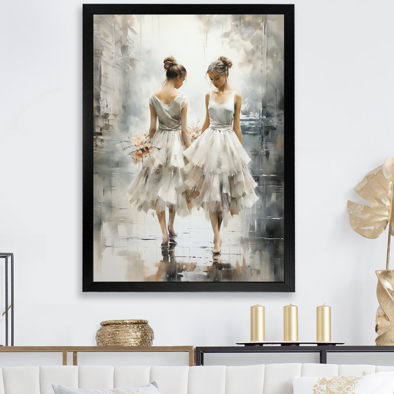 «White and Grey Ballet Dreams I - Dance», art mural, H 44 po x l 34 po x P 1,5 po, Cadre simple noir