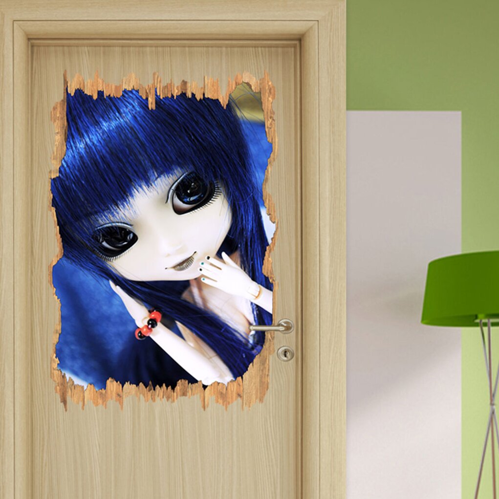 Stylische Pullip Puppe mit blauem Haar Wandaufkleber