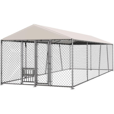 10ft Large Outdoor Dog Kennel With Bowls, Dog Kennel Outside With Waterproof Cover Roof For Outside With Secure Lock