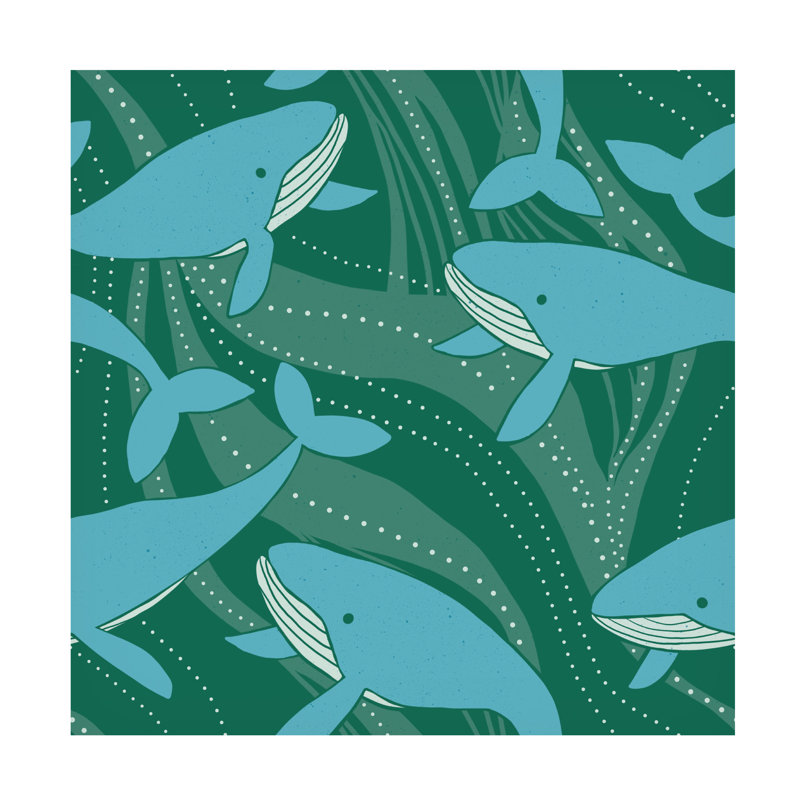 «Rachel Hallquist Whales Blue Green», art sur toile, H 14 po x l 14 po