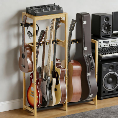 Adjustable Bamboo Guitar Stand For Multiple Guitars, Floor Rack For Home Music Studio