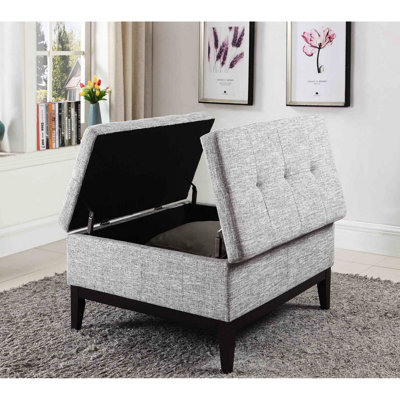 Table basse beige et grise avec espace de rangement généreux, 18 po de hauteur, revêtement doux, structure en bois, double hauteur, gris, revêtement confortable sur structure robuste, rangement de l 31 po x l 7,5 po, assise de 35,5 po