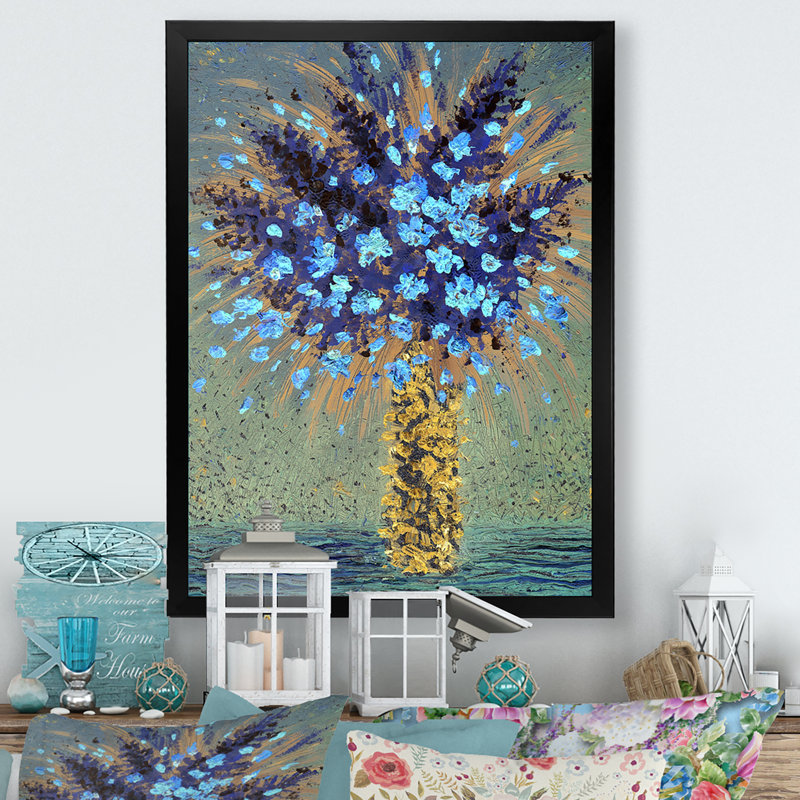 Fleurs bleues - peinture, H 20 po x l 12 po x P 1 po, Cadre photo noir