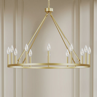 16-Light 39.3"W Gold Candle-Style Wagon Wheel Metal Chandelier for Ha0llway Bedroom Living Room Dining Room