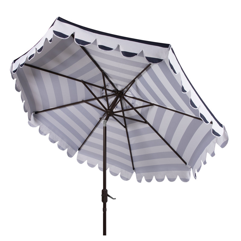 Parasol de marché Natalee de 108 po à bord festonné et à toit inclinable, Bleu marine/blanc