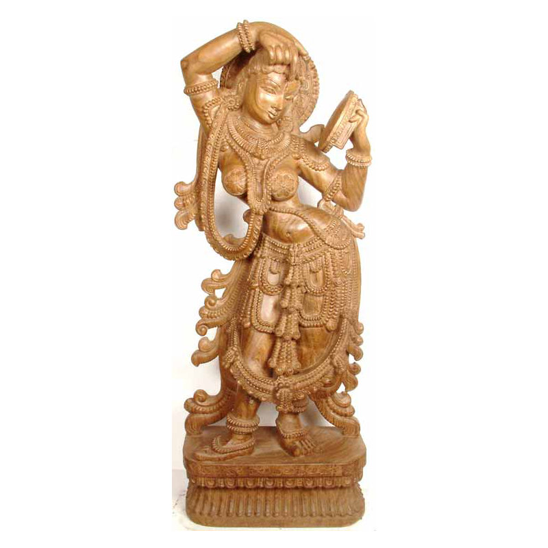 Handmade Wooden “Femininity Assessing Herself” Statue – Carved South Asian Figure Study, Inspirational Home Décor, Thoughtful Woman Sculpture