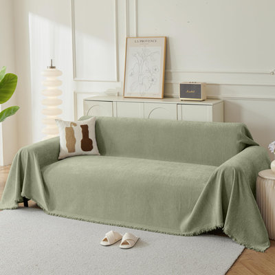 71"*118" Couch Cover for Sofa, Boho Sofa Covers Washable 3 Cushion for Dogs, Chenille Sofa Slipcover for Pet, L-Shape Sectional Furniture Cover Soft Blanket Loveseat Protector, Sage Green