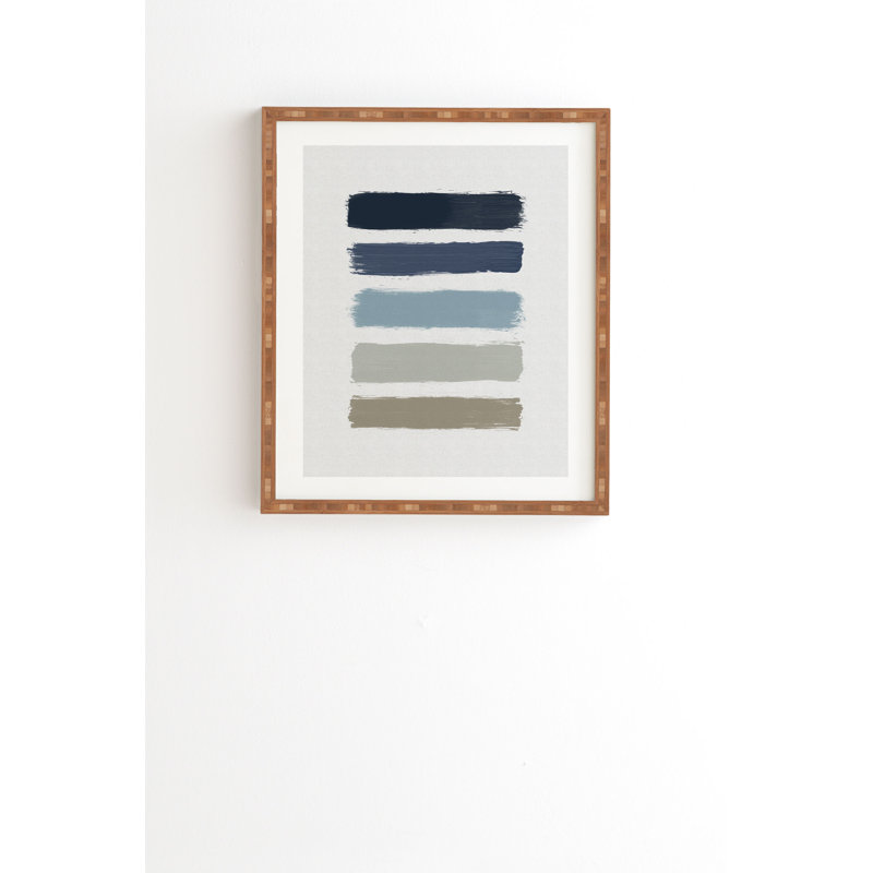 «Blue and Taupe Stripes» - Imprimé, H 20 po x l 20 po x P 2 po, Armature en bambou, Pas de tapis