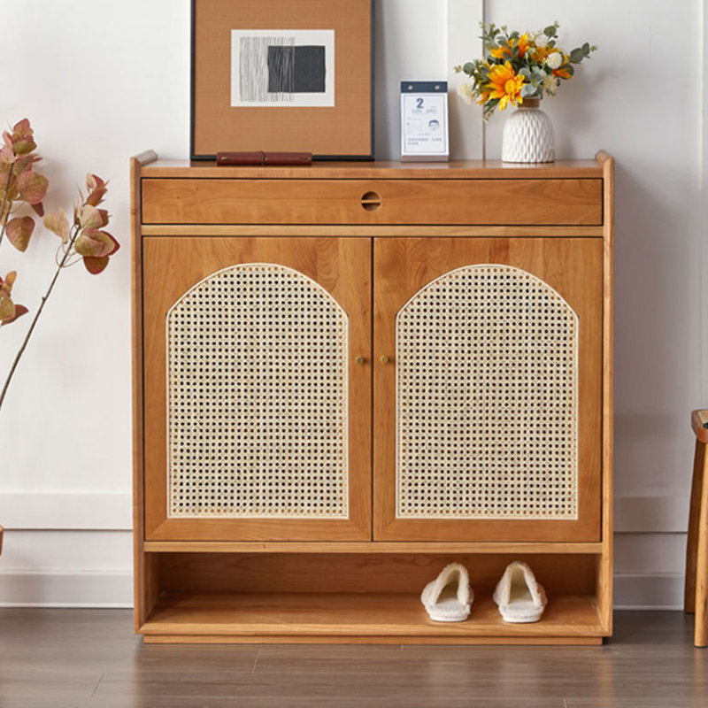 Armoire de rangement simple à chaussures en rotin, Brun, H 40,16 po x l 39,37 po x P 13,78 po
